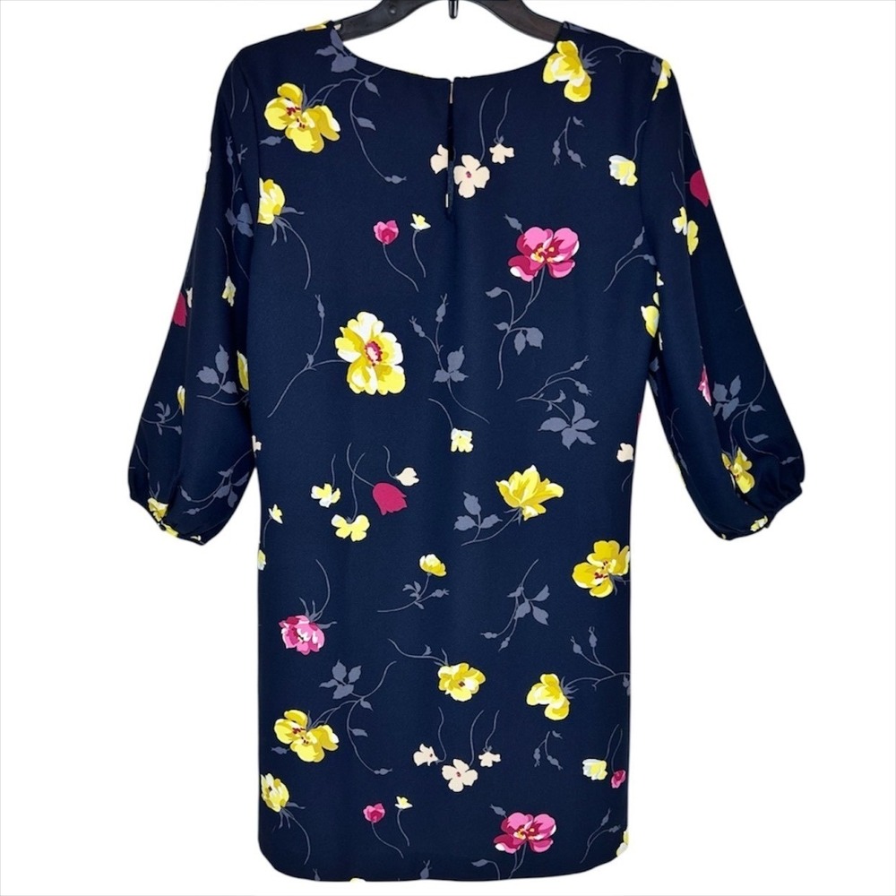 Ann Taylor Floral Shift Dress 8P 8 Petite Navy Blue 3/4 Balloon Sleeve Career - Picture 3 of 7